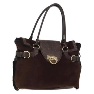 Ferragamo Pre-owned Handbags, female, Brown, Size: ONE SIZE Pre-owned Suede Handbag