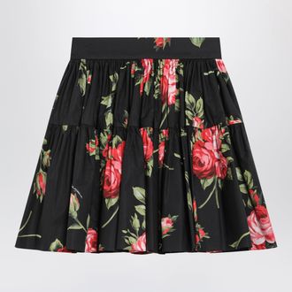 Dolce & Gabbana Short cotton skirt with Bouquet Rose print, black