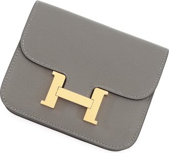 Herm&egrave;s Gray Leather Coin Purse/Coin Case (Pre-Owned)