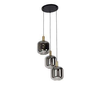 QAZQA Dise&ntilde;o L&aacute;mpara Colgante Negra Con Dorado Y Cristal Ahumado Incl. 3 Pucc - Zuzanna Vidrio /acero Redonda Adecuado Para Led Max. 3 X 3.5 Watt - Qazqa