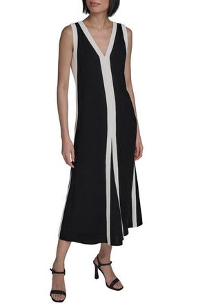 Karl Lagerfeld Aero Wash Colorblock A-Line Dress in Black Soft White at Nordstrom, Size 14