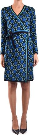 Diane Von F&uuml;rstenberg Short Kleedjes - Dames - Wikkelkleedje - Blauw - M - Wol - Kleedjes
