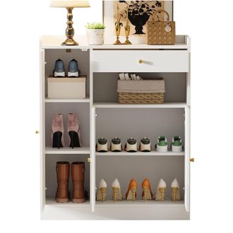 STILVORA Zapatero Con 3 Puertas, 1 Cajon Y Estantes Ajustables Para Recibidor O Comedor En Mdf 90x35x110 Cm Blanco