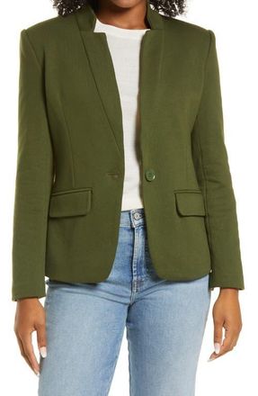 Gibsonlook Inverted Notch Collar Cotton Blend Knit Blazer in Deep Green at Nordstrom, Size X-Large