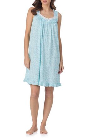 Eileen West Cotton Short Nightgown in Aqua Print at Nordstrom, Size X-Small