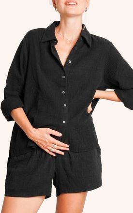 Nom Maternity The Easy Maternity & Nursing Shirt in Black at Nordstrom, Size X-Small