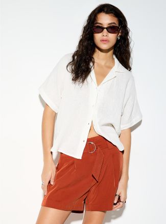 Ichi Womens 100% cotton gauze notched collar shirt