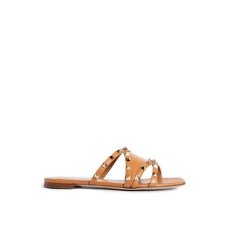 Valentino Garavani Brown Calfskin Flat Womens Sandals