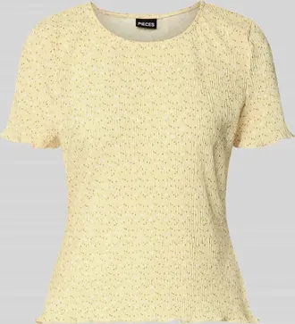 Pieces Slim Fit T-Shirt mit Allover-Muster Modell FLORA in Hellgelb, Gr&ouml;&szlig;e XL