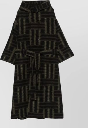 Kenzo jacquard wool coat with detachable belt loop