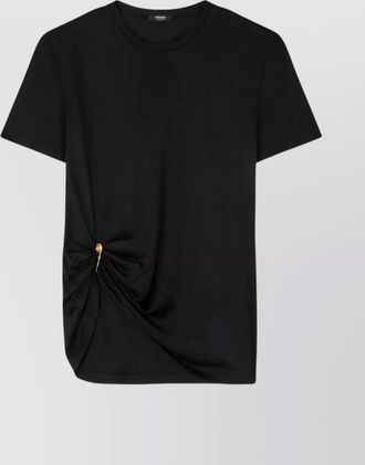 Versace silk blend draped t-shirt with gold pin