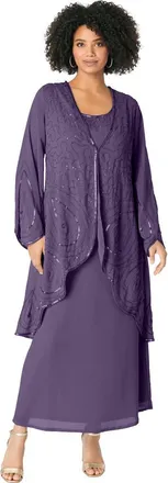 Roaman's Plus Size 2 Piece Long Sleeve Beaded Georgette Gown Set With Detachable Jacket in Purple Grape at Nordstrom, Size 34
