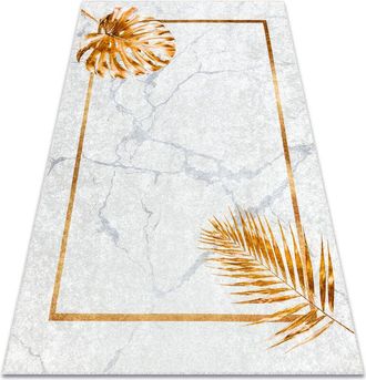 RugsX Rugsx - miro 51518.806 washing carpet Leaves, frame anti-slip - grey / gold grey 120x170 cm