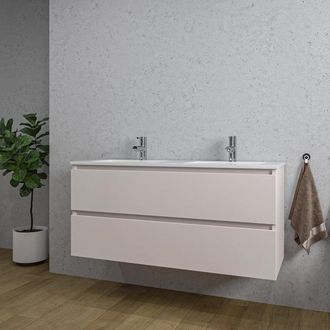 Saniclass Chaci Badkamermeubelset - 120x46x55cm - keramische wastafel wit - 2 wasbakken - 2 kraangaten - 2 lades - mat cotton (beige)