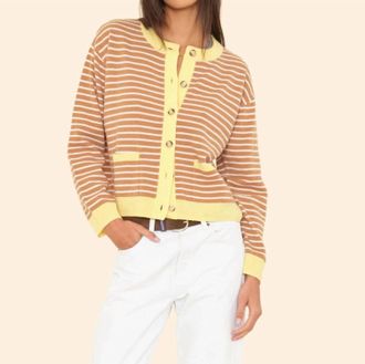 Xirena Lillian Long Sleeve Cardigan In Camel Stripe