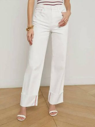 L'agence Miley Cuffed Wide-Leg Jeans In White Red