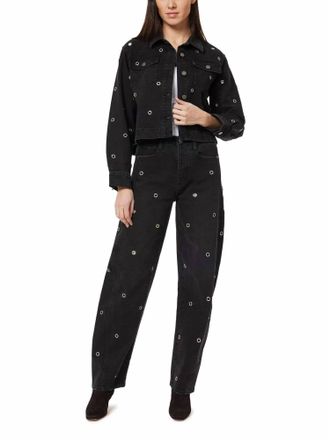 Habitual Embellished Cropped Jean Jacket In Washed Black