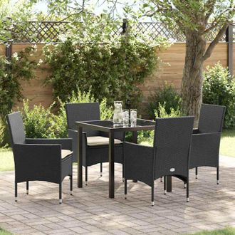 vidaXL Conjunto De Comedor De Jard&iacute;n Con Coj&iacute;n 5 Pcs Negro Polirat&aacute;n Vidaxl