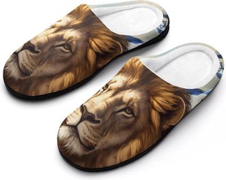 Generic Lion Israeli Flag Cotton Slippers for Women Indoor Outdoor Slipper Slip-On Memory Foam Home Shoes