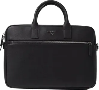 Emporio Armani Tassen, Heren, Zwart, ONE Size, Regenerated Saffiano Leather Business Bag