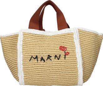 Marni Handmade Damens Basttasche Beige/Braun