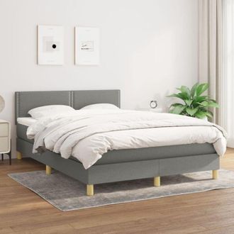 vidaXL Cama Box Spring Con Colch&oacute;n Tela Gris Oscuro 140x190 Cm Vidaxl
