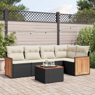 vidaXL Vidaxl - Set De Sof&aacute;s De Jard&iacute;n 6 Piezas Y Cojines Rat&aacute;n Sint&eacute;tico Negro