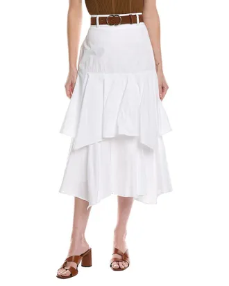 CeCe by Cynthia Steffe Tiered Denim Midi Skirt