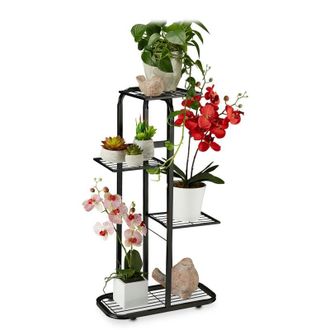 Relaxdays Relaxdays Plant Stand, 4 Shelves, Flower Rack, Indoor, H x W x D: 81 x 44 x 24.5 cm, Metal, Black