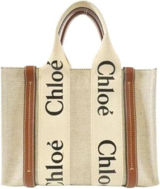 Chlo&eacute; Pre-owned Woody Small Tote Fabric Tote Bag - Dames - Vintage Shopper - Beige - ONE Size - Katoen - Vintage