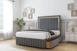 Sloomy Boston Gold Coniston Divan Set 2 Drawers-54 Headboard-Footboard in Dark Grey | Size: Single