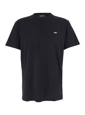 Dsquared2 Black Crewneck T-Shirt With Patch Logo On The Front In Cotton Man