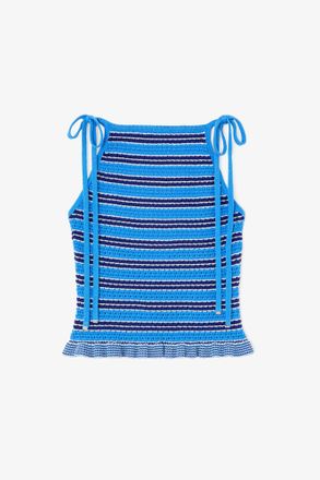 Ganni Navy Top in Striped Pointelle - Size XXS Organic Cotton