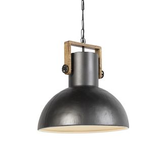 QAZQA Industrial L&aacute;mpara Colgante Industrial Gris Oscuro Con Madera De Mango - Mangoes Acero / Redonda /alargada Adecuado Para Led Max. 1 X 25 Watt - Qazqa