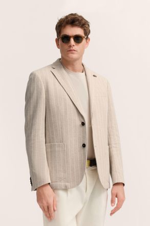 Bugatti Sakko BUGATTI Stretch-Funktion, Herren, Gr. 56, beige (30, beige), 90% Baumwolle, 10% Polyester, gestreift, regular fit, Sakkos Sakko, mit einem Strei