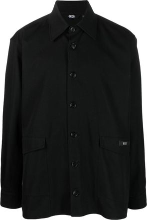 GCDS logo-patch cotton shirt jacket - men - Cotton - S - Black