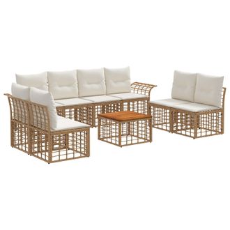 vidaXL Conjunto De Sof&aacute;s De Exterior 9 Pcs Natural Y Crema Poli&eacute;ster Vidaxl