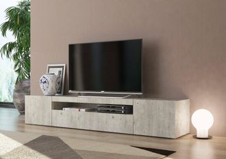 Dmora Dmora - Mueble De Televisi&oacute;n Dfirman, Aparador Bajo Para Sal&oacute;n Con 3 Puertas, Base Soporte Tv, 100% Made In Italy, Cm 200x40h37, Cemento