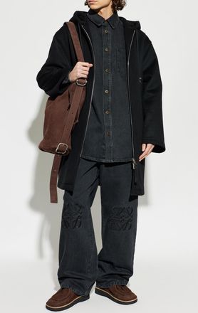 Loewe Wool Coat With Hood, Mens, Black