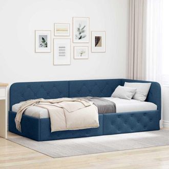 vidaXL vidaXL Cornice del letto ad angolo Blu 90 x 190 cm Tessuto