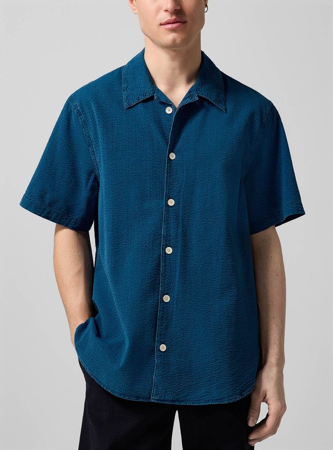 Mens Seersucker denim shirt