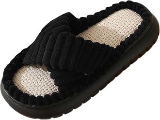 Generic Ladies Slippers Slip On Indoor Winter Warm Home With Embroidery Design For Casual Comfort Thick Sole Anti Slip For Her Cozy Slippers For Women(Black, 