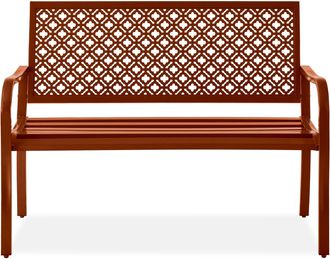 Best Choice Products Indoor Outdoor Steel Garden Bench w/ Geometric Backrest, Foot Levelers