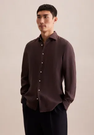 Seidensticker Businesshemd SEIDENSTICKER Slim, Herren, Gr. S (37), normale &Auml;rmell&auml;ngen, braun, 100% Leinen, unifarben, slim fit, 2-Knopf-Manschette, Hemden Business