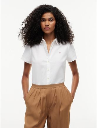 Tommy Hilfiger Womens Short-Sleeve Oxford Shirt - White - XXL