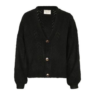 Cream Black Knit Cardigan with Puff Sleeves - female - Cream - Cardigans - Black - L/XL - Knitwear