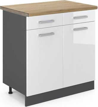 Vicco Mueble Bajo De Cocina R-line, Blanco Alto Brillo, 80 Cm, Et Roble