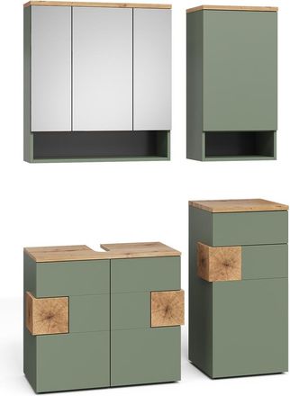 Vicco Conjunto De Muebles De Ba&ntilde;o Eden, Verde/artesano, 4 Partes, Vicco