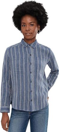 Toad&Co Tate Double Weave Long Sleeve Shirt Womens Clothing Kyanite Stripe : MD, Cotton/Hemp
