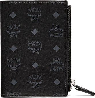 MCM Bifold Zip Card Wallet in Visetos Original in Black at Nordstrom